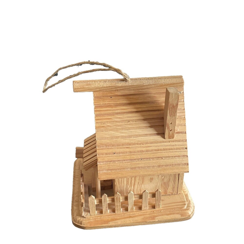 Rustic Wooden Folk Art Cabin Bird House Hand Made Hanging Garden Yard Decor 6x7” - Picture 2 of 7